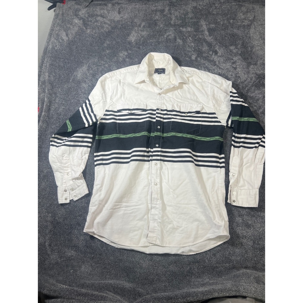 Roper Western Pearl Snap Shirt Mens XL White Black Striped Long Sleeve Cowboy